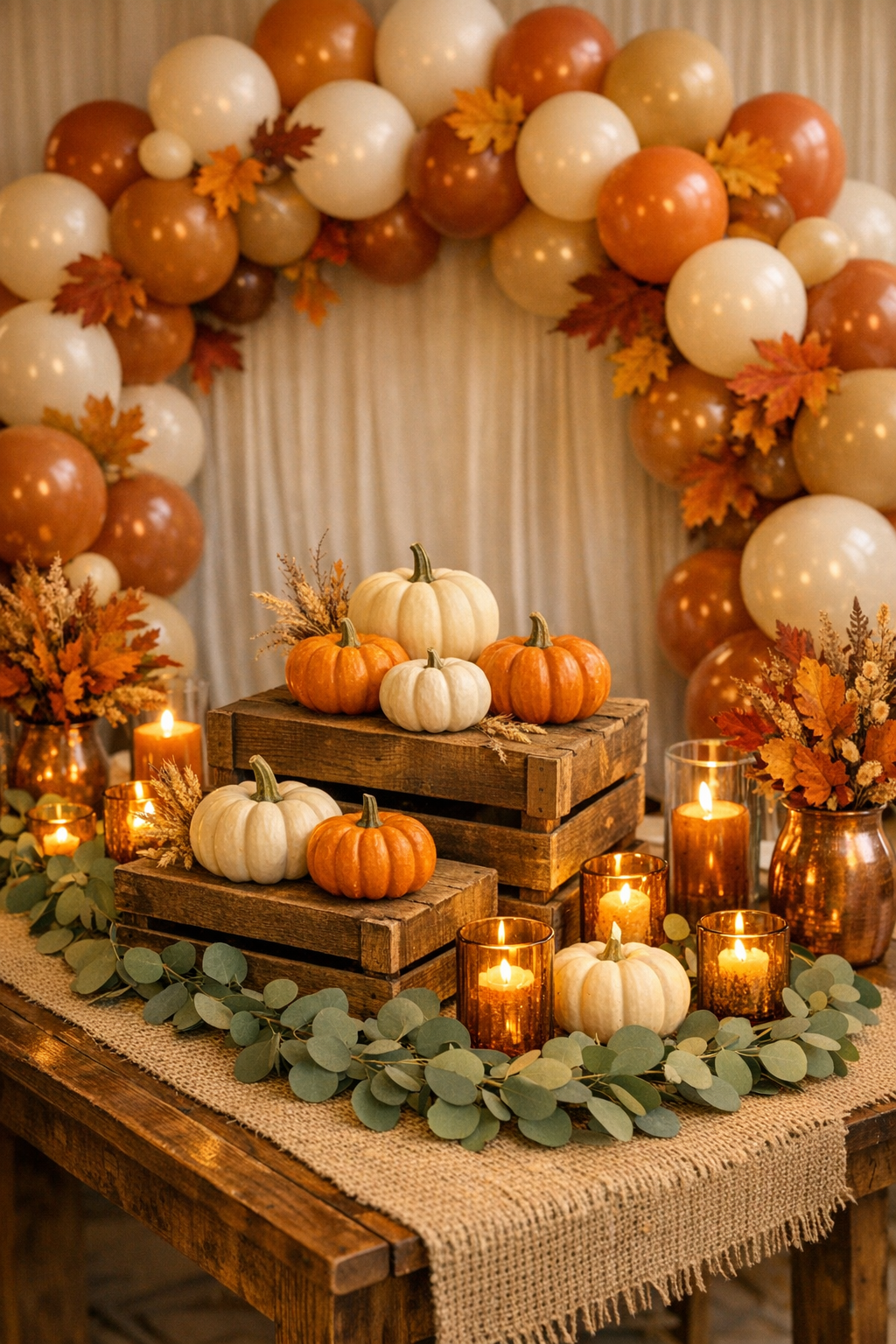 Little pumpkin baby shower with fall pumpkin centerpieces, burnt orange and sage decor